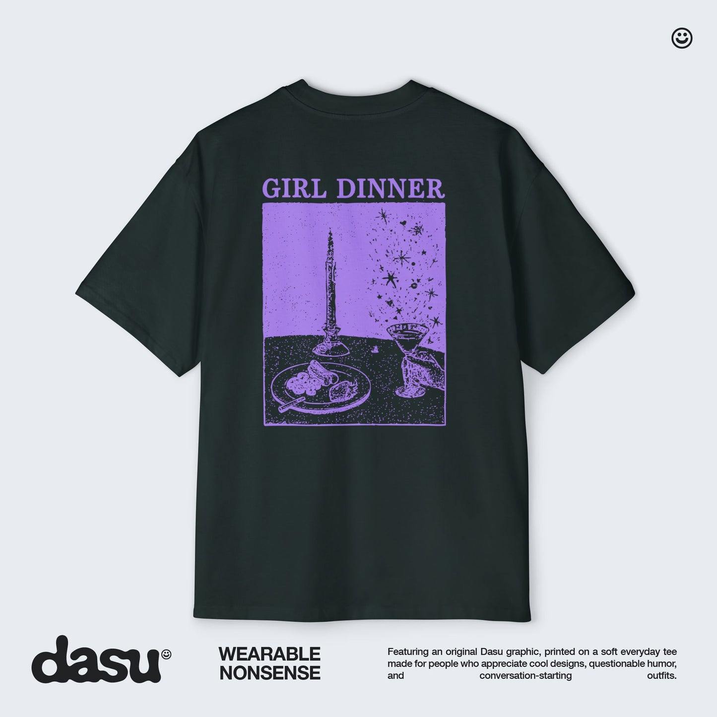 Girl Dinner Premium Oversized Tee | Back Print Graphic Shirt | Heavyweight Streetwear |