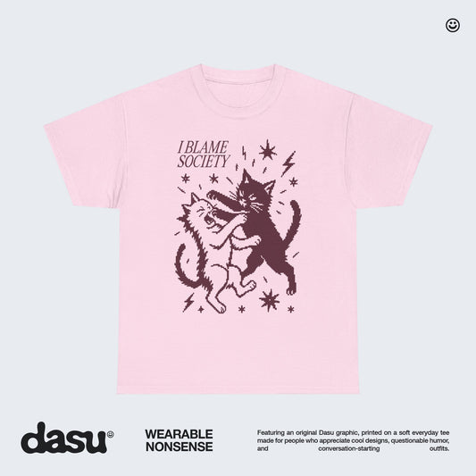 I Blame Society Cat Fight T-Shirt | Funny Black Cat Graphic Tee | Alternative Shirt