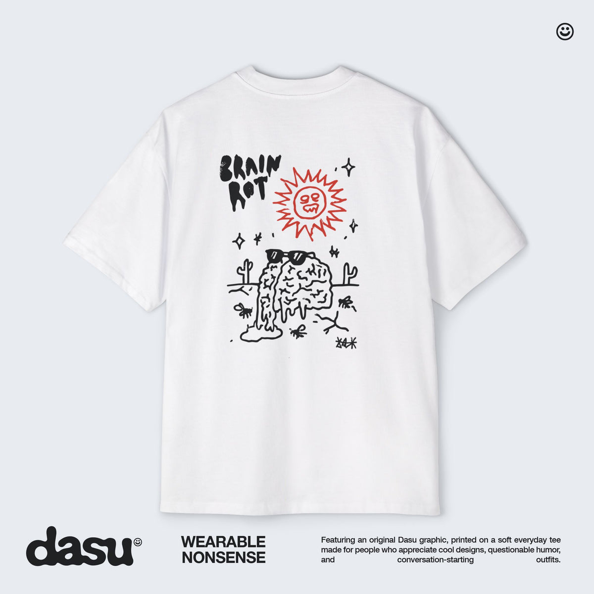 Brain Rot Sun Graphic Tee | White Brain Melt Illustration