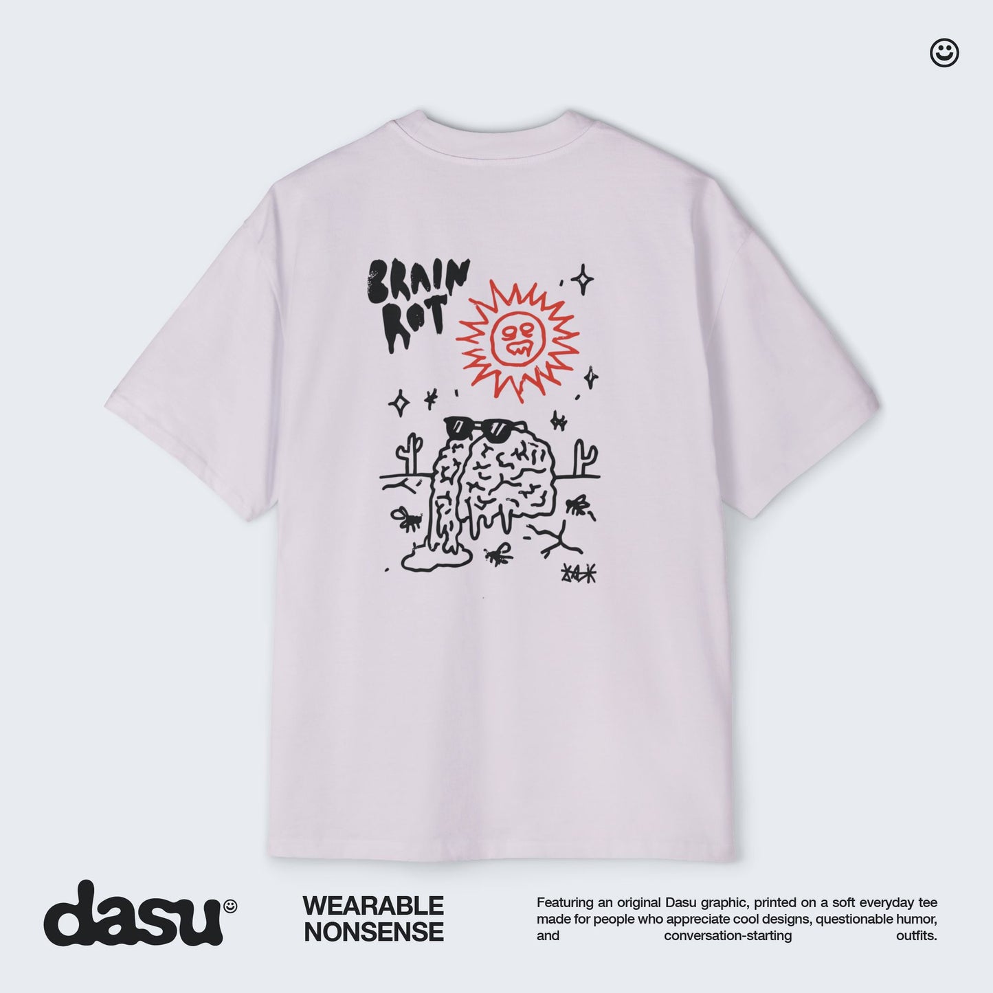 Brain Rot Sun Graphic Tee | White Brain Melt Illustration