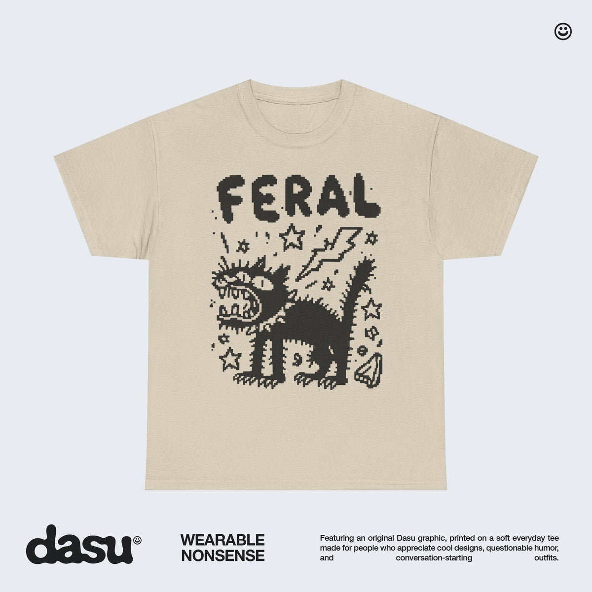 FERAL Cat T-Shirt | Funny Black Cat Graphic Tee | Vintage Grunge Shirt | Alternative Streetwear |