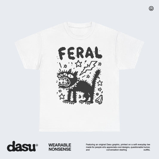 FERAL Cat T-Shirt | Funny Black Cat Graphic Tee | Vintage Grunge Shirt | Alternative Streetwear |