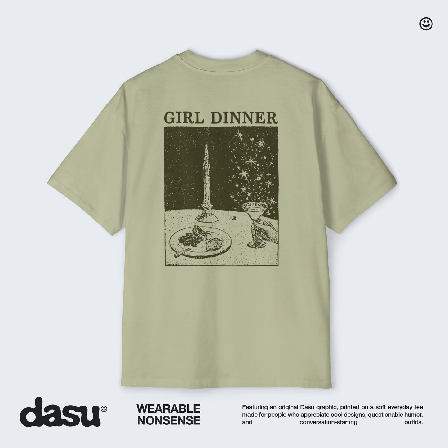 Girl Dinner Premium Oversized Tee | Back Print Graphic Shirt | Heavyweight Streetwear |