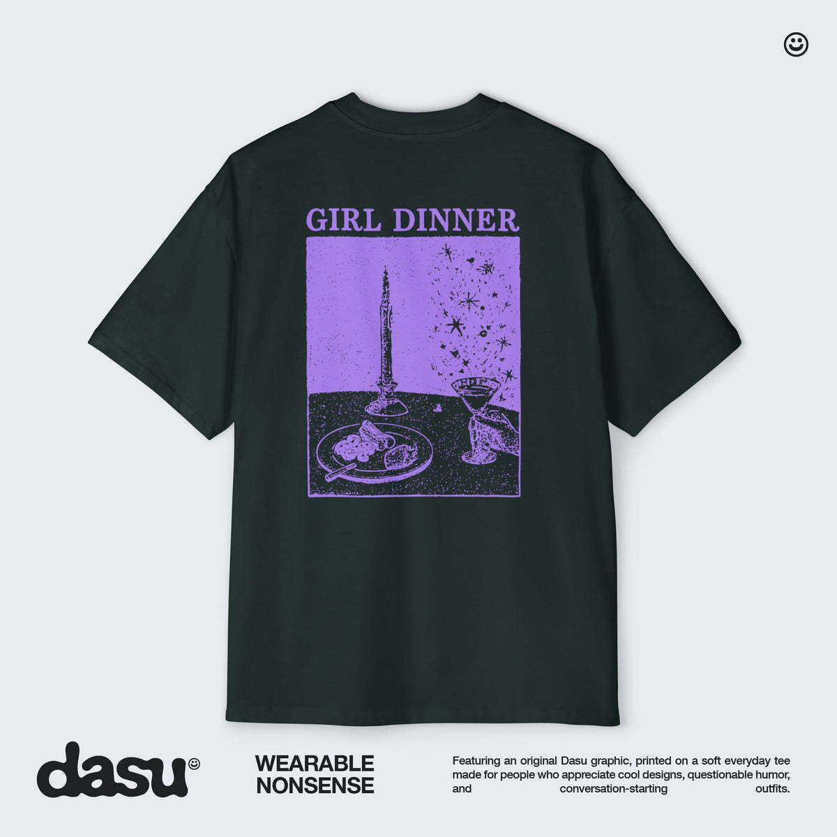Girl Dinner Premium Oversized Tee | Back Print Graphic Shirt | Heavyweight Streetwear |