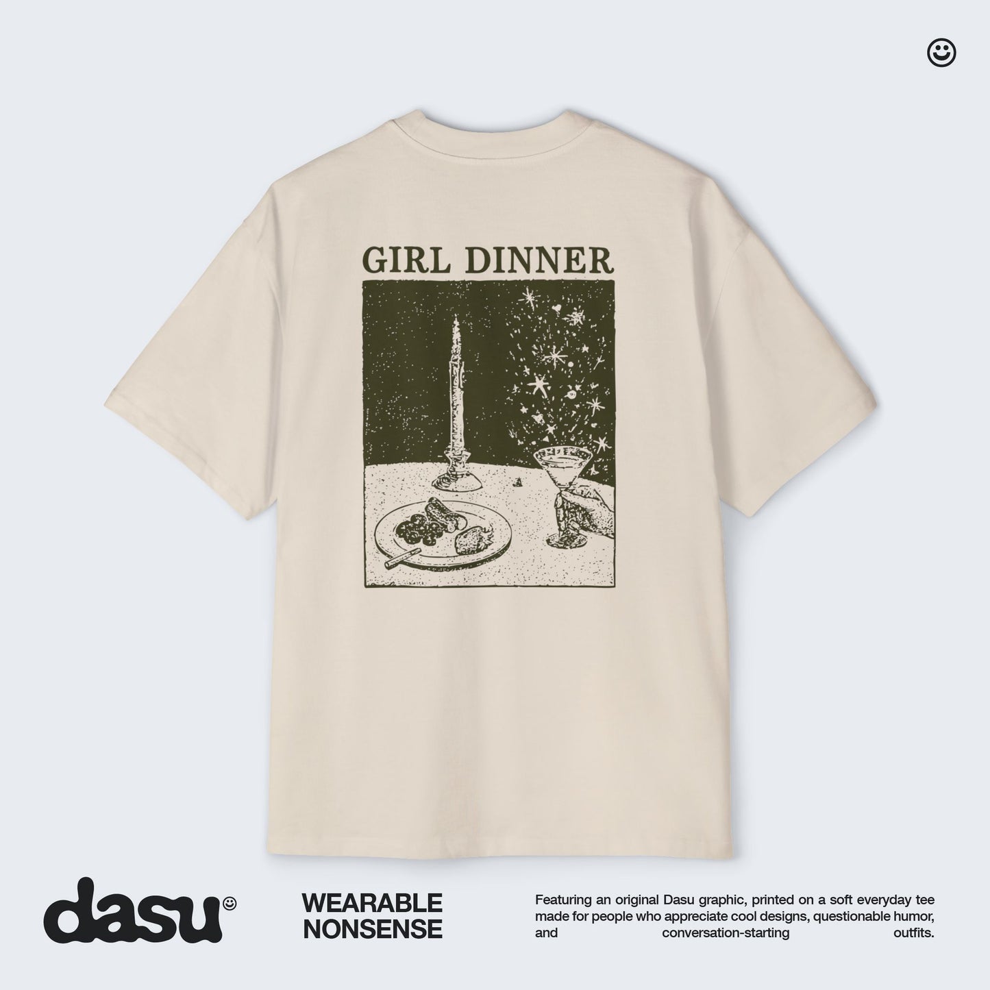 Girl Dinner Premium Oversized Tee | Back Print Graphic Shirt | Heavyweight Streetwear |