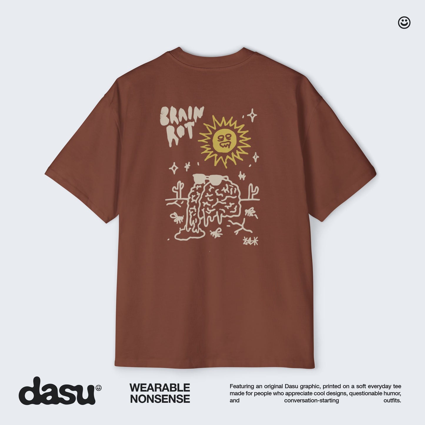 Brain Rot Sun Graphic Tee | White Brain Melt Illustration