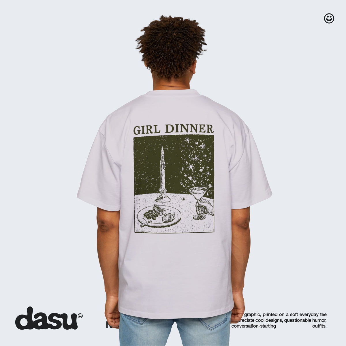 Girl Dinner Premium Oversized Tee | Back Print Graphic Shirt | Heavyweight Streetwear |