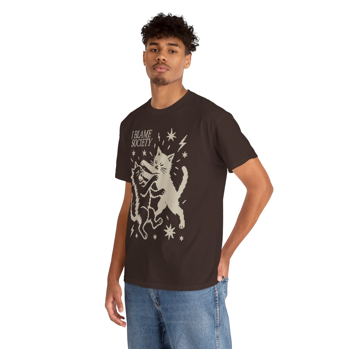 I Blame Society Cat Fight T-Shirt | Funny Black Cat Graphic Tee | Alternative Shirt