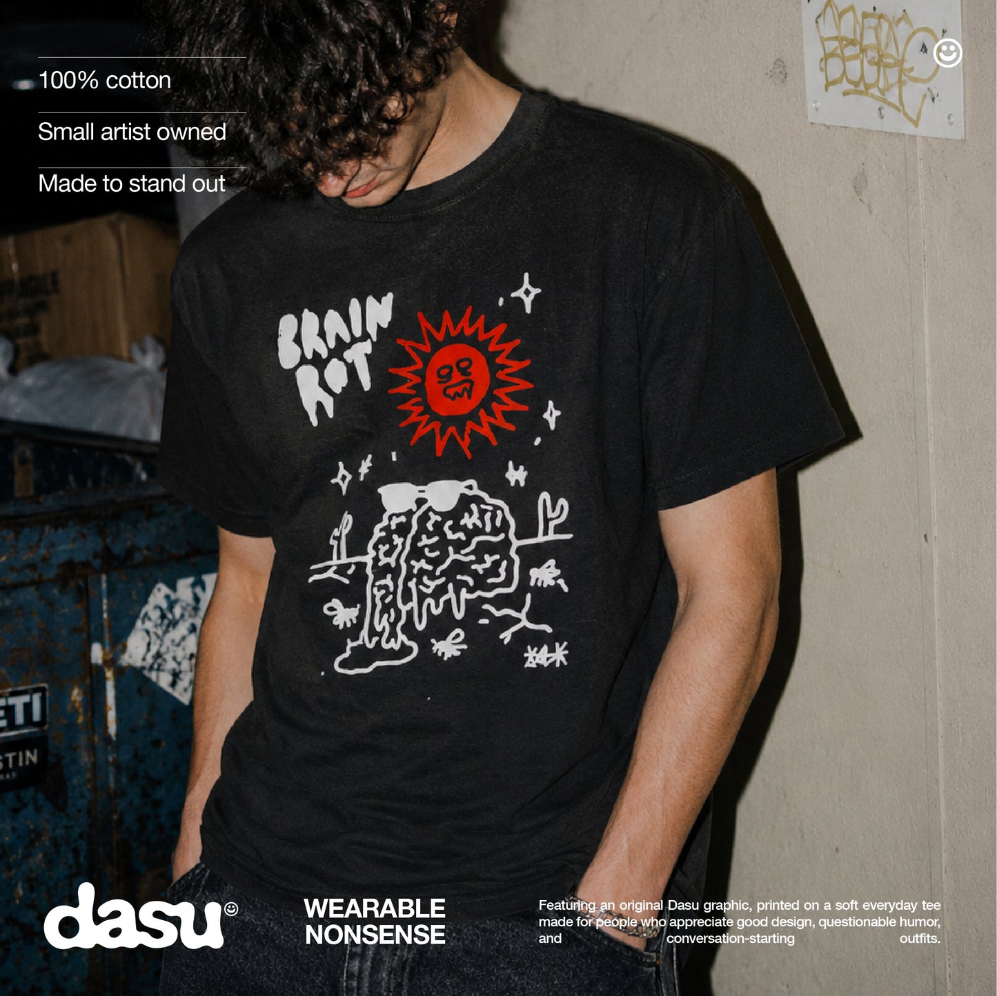 Brain Rot melting brain tee | sun illustration, doodle art, indie graphic shirt