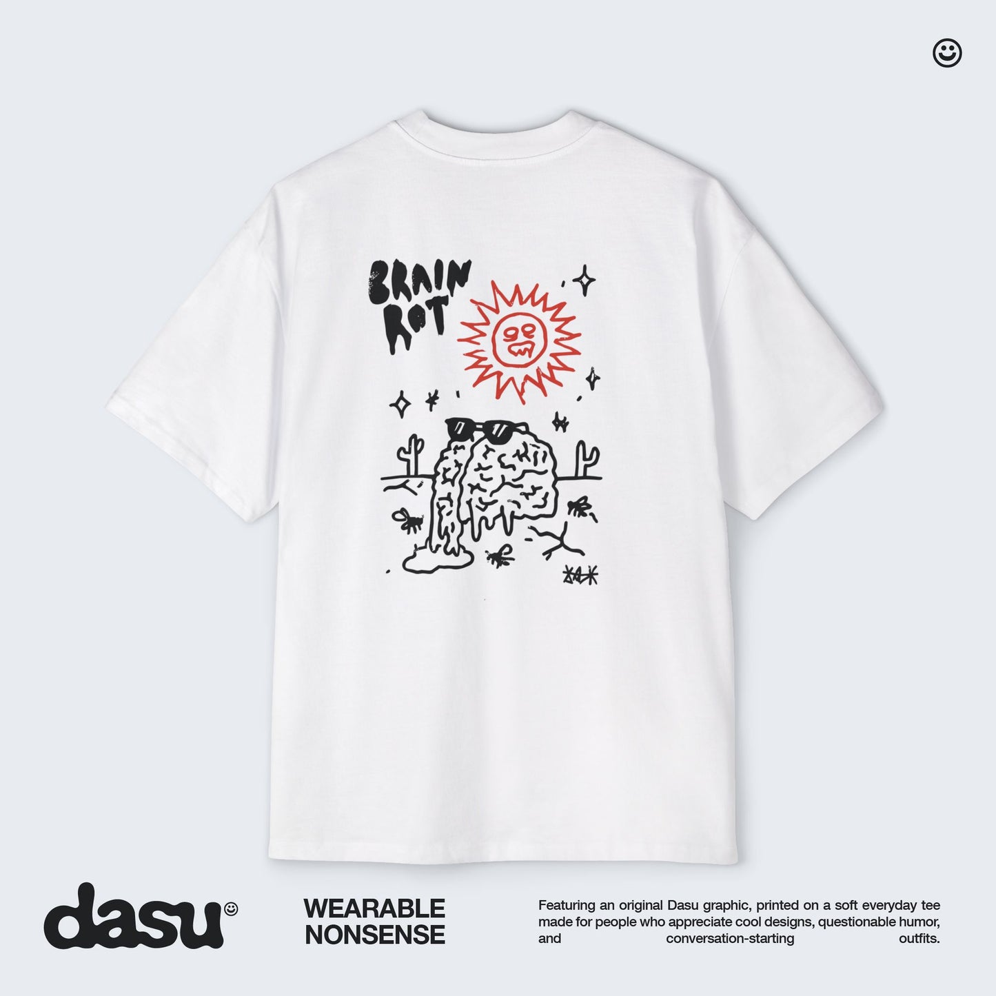 Brain Rot Sun Graphic Tee | White Brain Melt Illustration