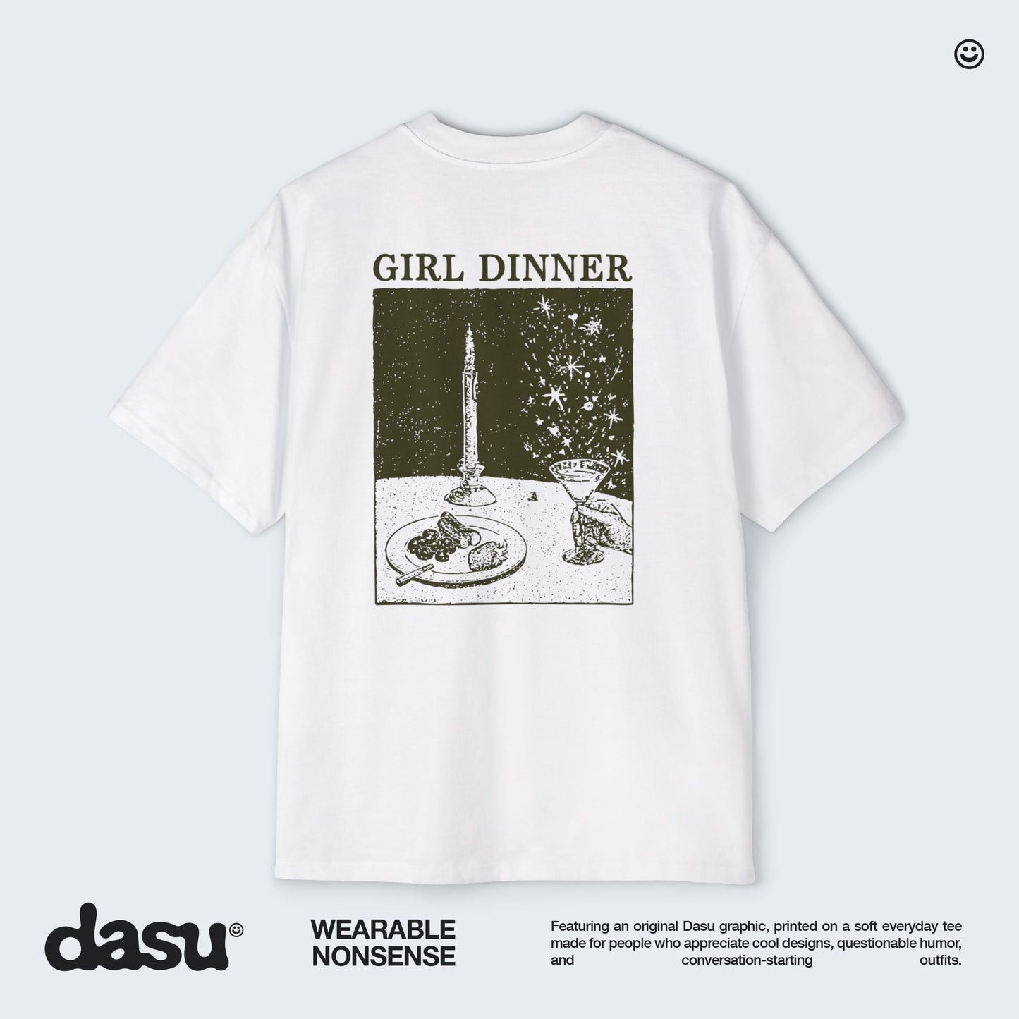 Girl Dinner Premium Oversized Tee | Back Print Graphic Shirt | Heavyweight Streetwear |