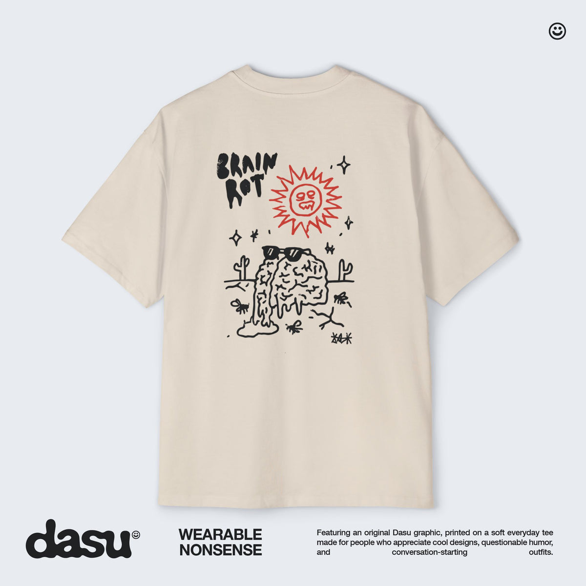 Brain Rot Sun Graphic Tee | White Brain Melt Illustration
