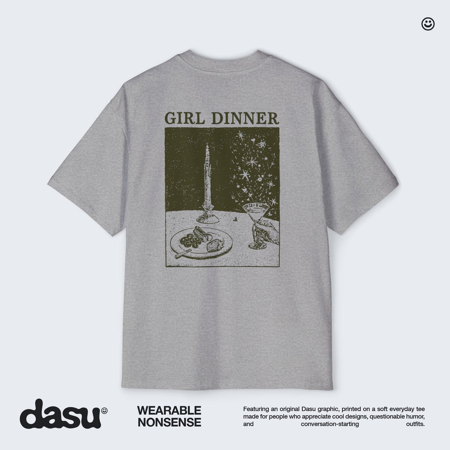 Girl Dinner Premium Oversized Tee | Back Print Graphic Shirt | Heavyweight Streetwear |