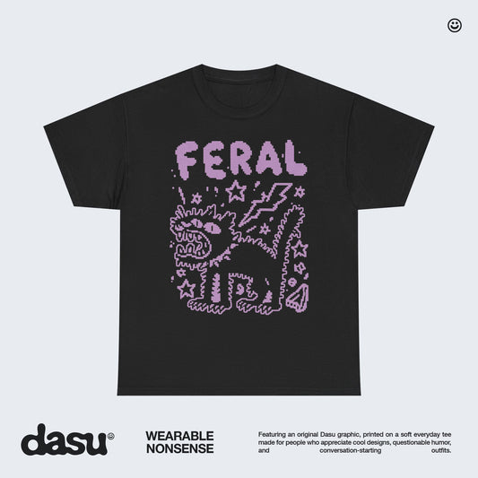 FERAL Cat T-Shirt | Funny Black Cat Graphic Tee | Vintage Grunge Shirt | Alternative Streetwear |