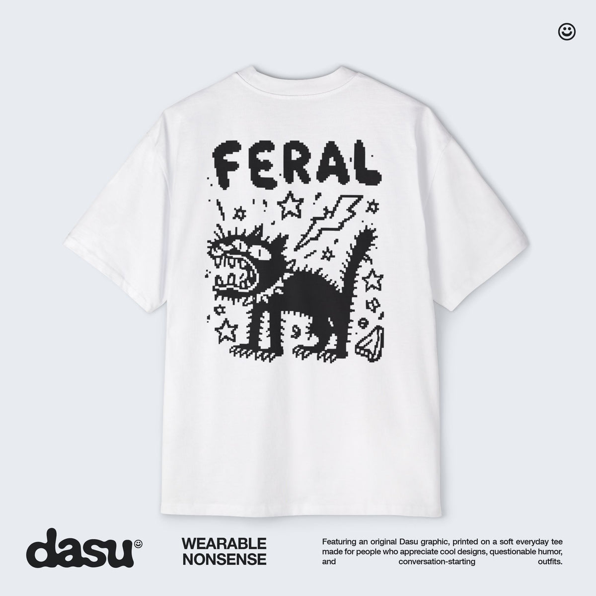 Feral Cat Graphic Tee | White T-Shirt, Punk Cat Illustration